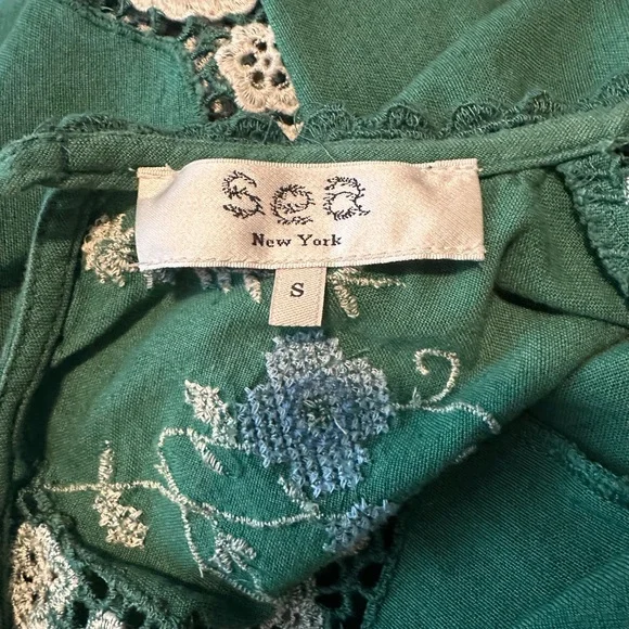 SEA New York Vesna Embroidered Midi Dress Green Floral Cotton Linen Size Small - Picture 6 of 16